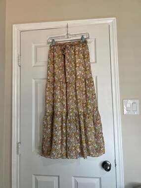 Lush Floral Tiered Maxi Skirt with Self-Tie Waist